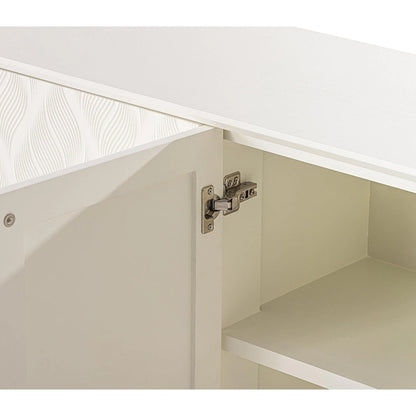 COZAYH Modern 4 Doors Cabinet with 3D Curved Motif and Push Latch, TV Stand, Sideboard Buffet Cabinet