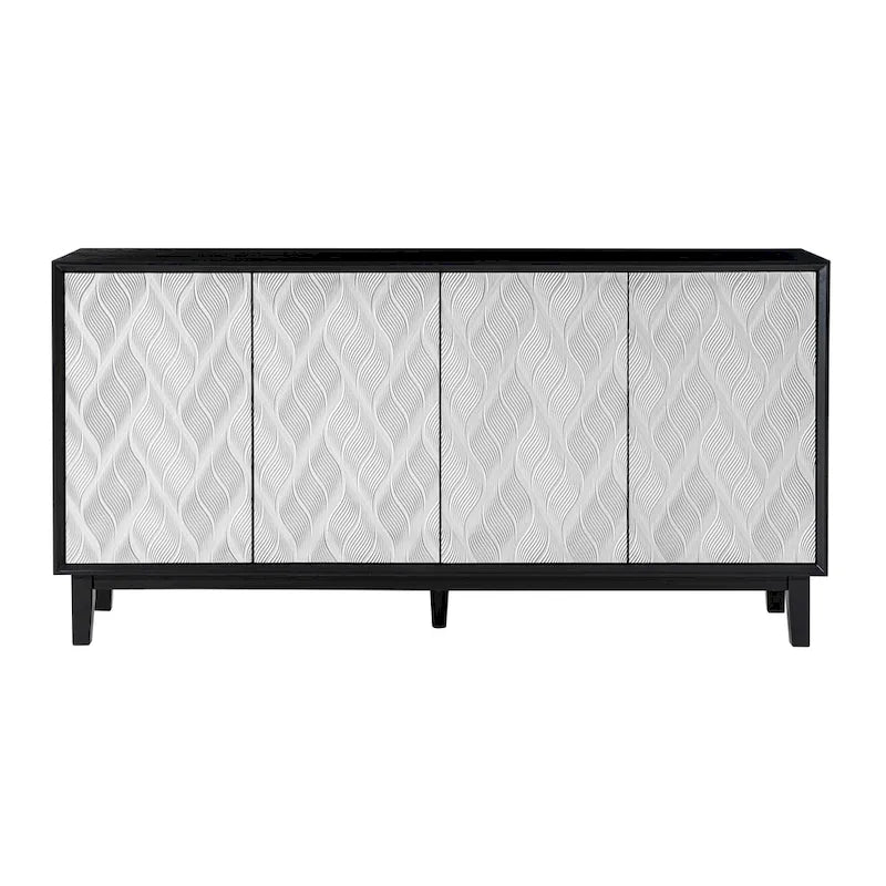 COZAYH Modern 4 Doors Cabinet with 3D Curved Motif and Push Latch, TV Stand, Sideboard Buffet Cabinet