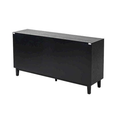 COZAYH Modern 4 Doors Cabinet with 3D Curved Motif and Push Latch, TV Stand, Sideboard Buffet Cabinet
