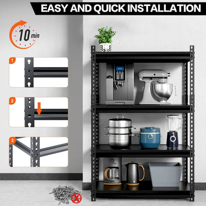 DoCred Adjustable Garage Storage Shelves, Metal Shelving, Black