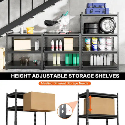 DoCred Adjustable Garage Storage Shelves, Metal Shelving, Black