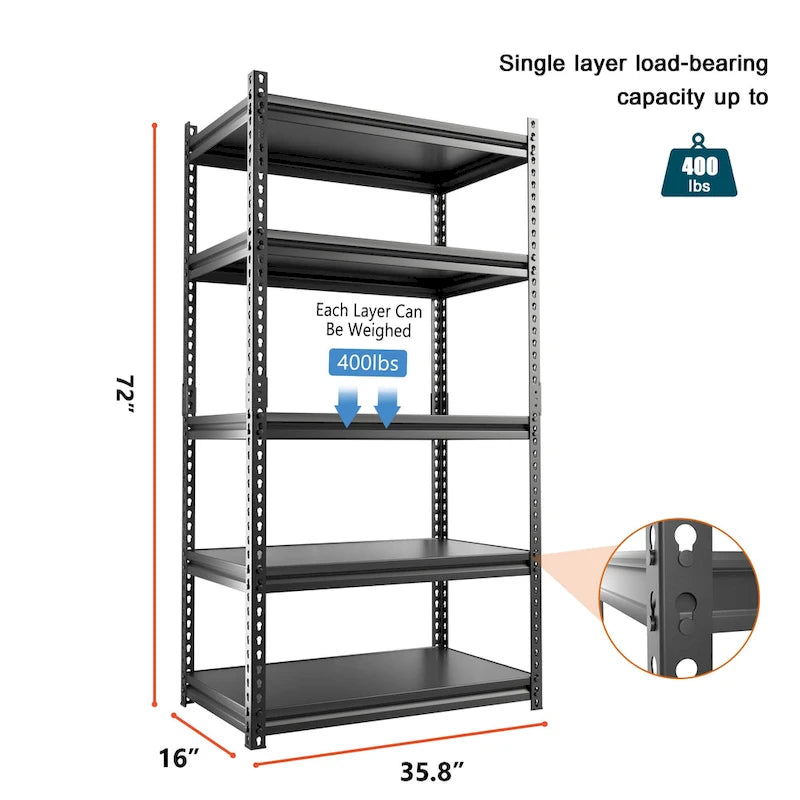 DoCred Adjustable Garage Storage Shelves, Metal Shelving, Black