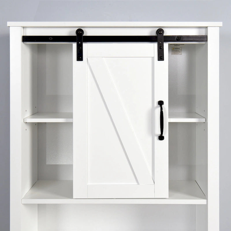 Over-the-Toilet Storage Cabinet With Adjustable Shelves and A Barn Door
