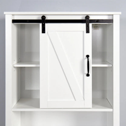 Over-the-Toilet Storage Cabinet With Adjustable Shelves and A Barn Door