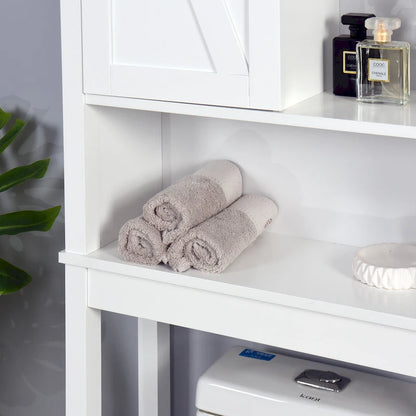 Over-the-Toilet Storage Cabinet With Adjustable Shelves and A Barn Door