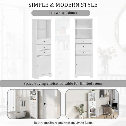 Modern White Storage Cabinet with 3 Drawers and Adjustable Shelves for Bathroom, Kitchen and Living Room