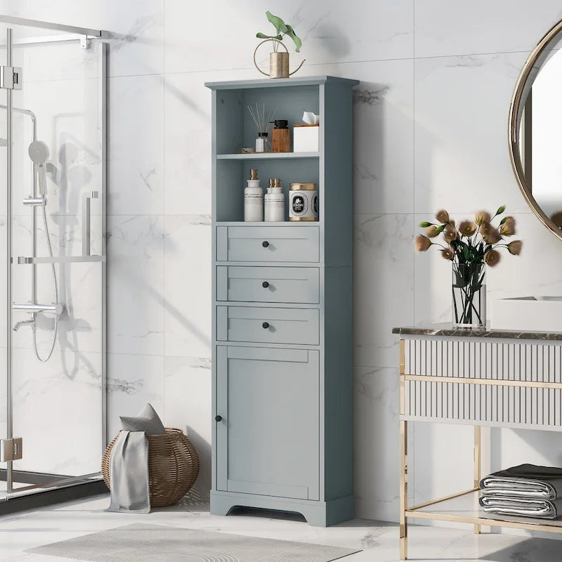 Modern White Storage Cabinet with 3 Drawers and Adjustable Shelves for Bathroom, Kitchen and Living Room