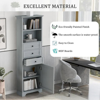 Modern White Storage Cabinet with 3 Drawers and Adjustable Shelves for Bathroom, Kitchen and Living Room