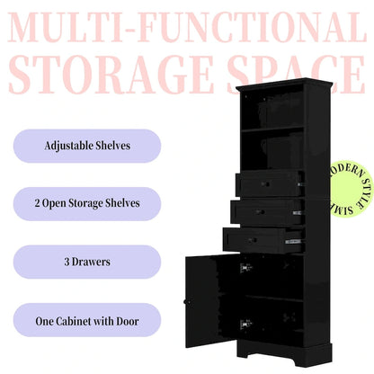 Modern White Storage Cabinet with 3 Drawers and Adjustable Shelves for Bathroom, Kitchen and Living Room