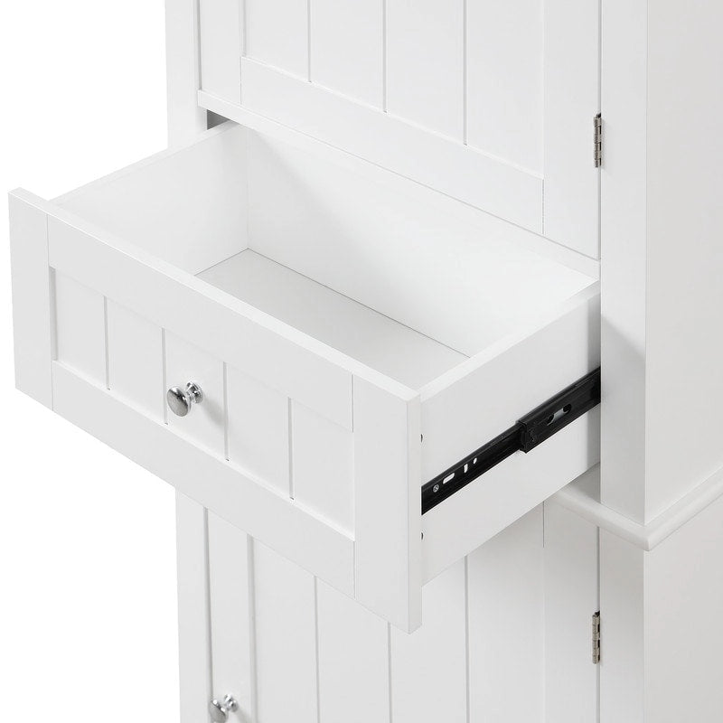 Tall Bathroom Storage Cabinet, Freestanding Storage Cabinet with Drawer and Adjustable Shelf, MDF Board with Painted Finish