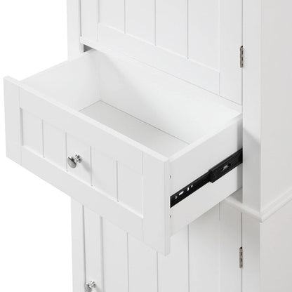 Tall Bathroom Storage Cabinet, Freestanding Storage Cabinet with Drawer and Adjustable Shelf, MDF Board with Painted Finish