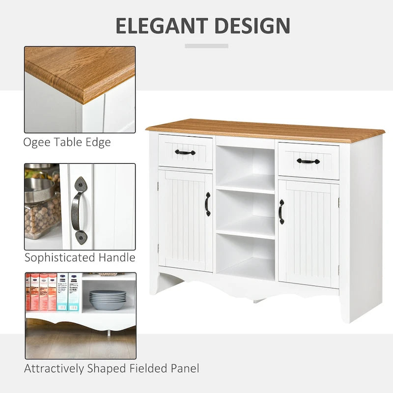 HOMCOM 42 Accent Sideboard Storage Cabinet, Serving Buffet with Drawers and Adjustable Shelves for Dining Room, Living Room