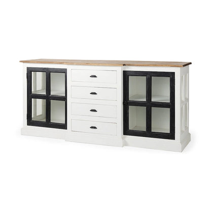 Bourchier White w/Black Trim & Medium Brown Top Solid Wood Sideboard - 75.0L x 20.8W x 34.3H