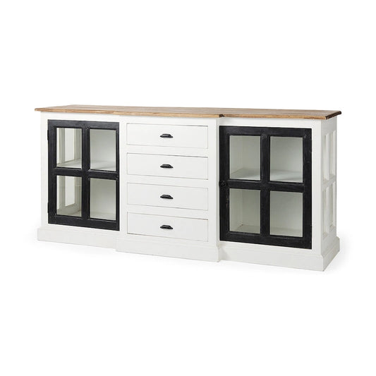 Bourchier White w/Black Trim & Medium Brown Top Solid Wood Sideboard - 75.0L x 20.8W x 34.3H
