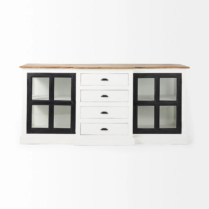 Bourchier White w/Black Trim & Medium Brown Top Solid Wood Sideboard - 75.0L x 20.8W x 34.3H