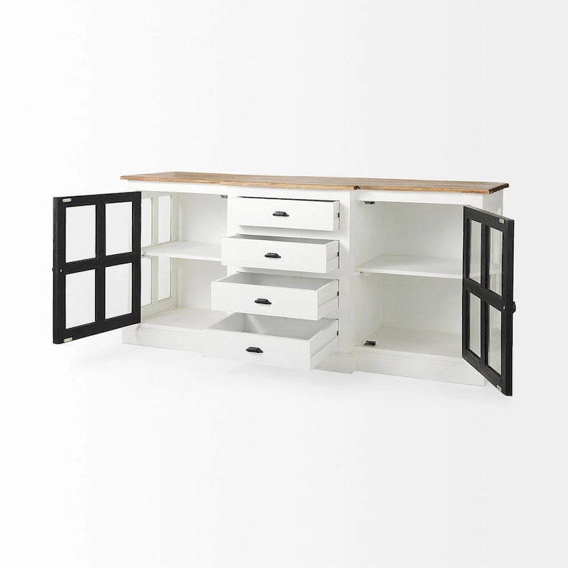 Bourchier White w/Black Trim & Medium Brown Top Solid Wood Sideboard - 75.0L x 20.8W x 34.3H