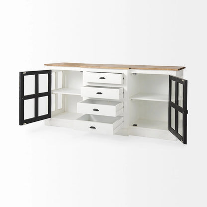 Bourchier White w/Black Trim & Medium Brown Top Solid Wood Sideboard - 75.0L x 20.8W x 34.3H