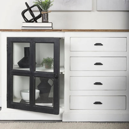 Bourchier White w/Black Trim & Medium Brown Top Solid Wood Sideboard - 75.0L x 20.8W x 34.3H