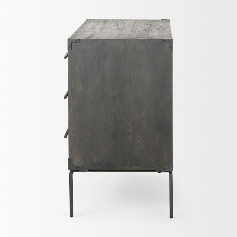 Ward Dark Brown Solid Wood w/ Black Iron Base 3 Drawer Accent Cabinet