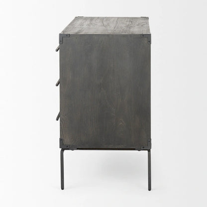 Ward Dark Brown Solid Wood w/ Black Iron Base 3 Drawer Accent Cabinet