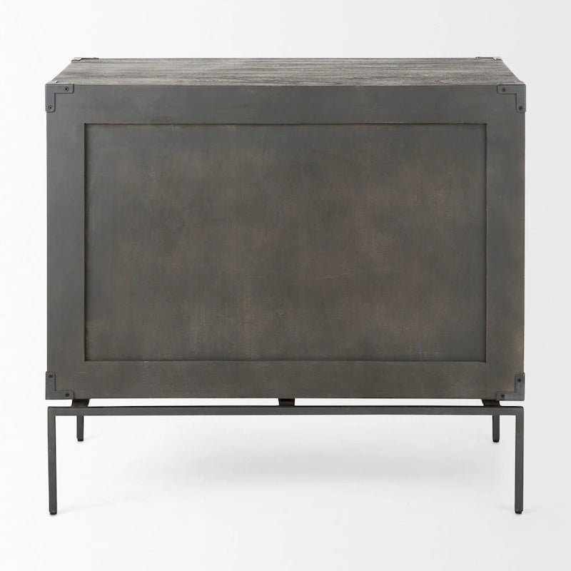 Ward Dark Brown Solid Wood w/ Black Iron Base 3 Drawer Accent Cabinet