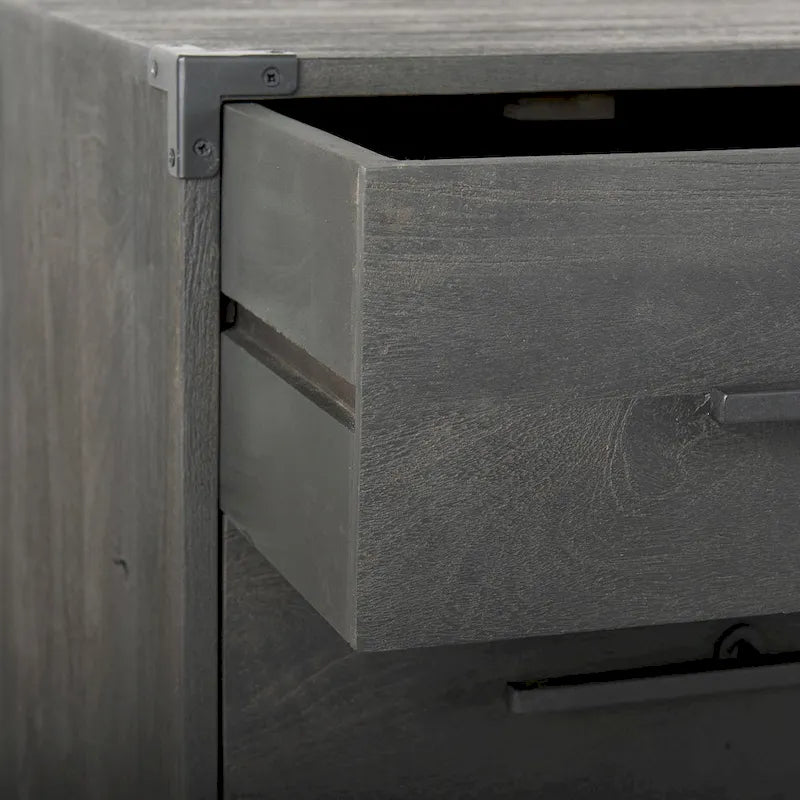 Ward Dark Brown Solid Wood w/ Black Iron Base 3 Drawer Accent Cabinet