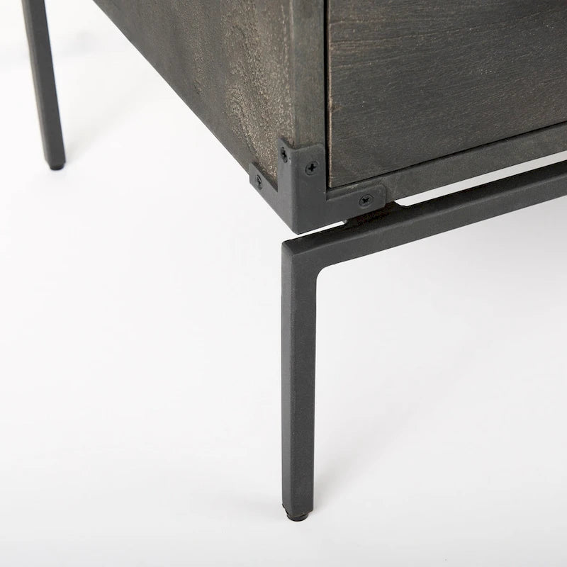 Ward Dark Brown Solid Wood w/ Black Iron Base 3 Drawer Accent Cabinet