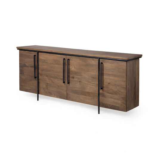 Maddox IV Brown Solid Wood w/ Black Metal Accent 4 Door Cabinet Sideboard - 80.0L x 19.0W x 33.0H