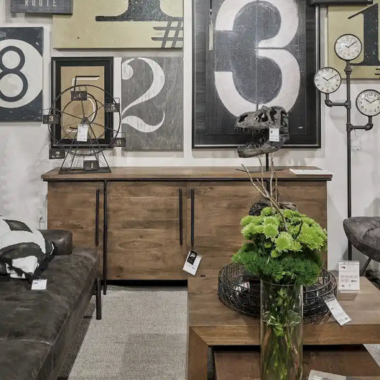 Maddox IV Brown Solid Wood w/ Black Metal Accent 4 Door Cabinet Sideboard - 80.0L x 19.0W x 33.0H