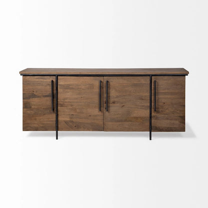 Maddox IV Brown Solid Wood w/ Black Metal Accent 4 Door Cabinet Sideboard - 80.0L x 19.0W x 33.0H
