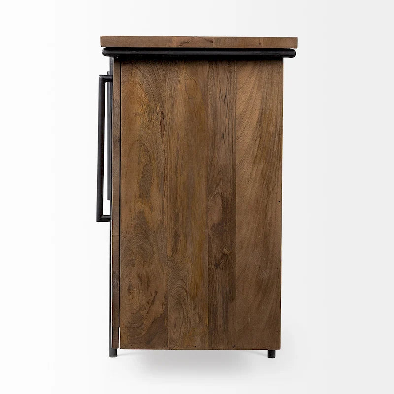 Maddox IV Brown Solid Wood w/ Black Metal Accent 4 Door Cabinet Sideboard - 80.0L x 19.0W x 33.0H