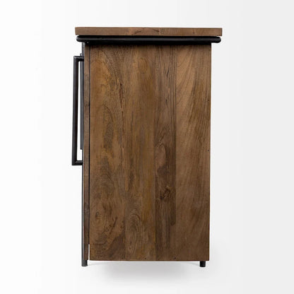 Maddox IV Brown Solid Wood w/ Black Metal Accent 4 Door Cabinet Sideboard - 80.0L x 19.0W x 33.0H