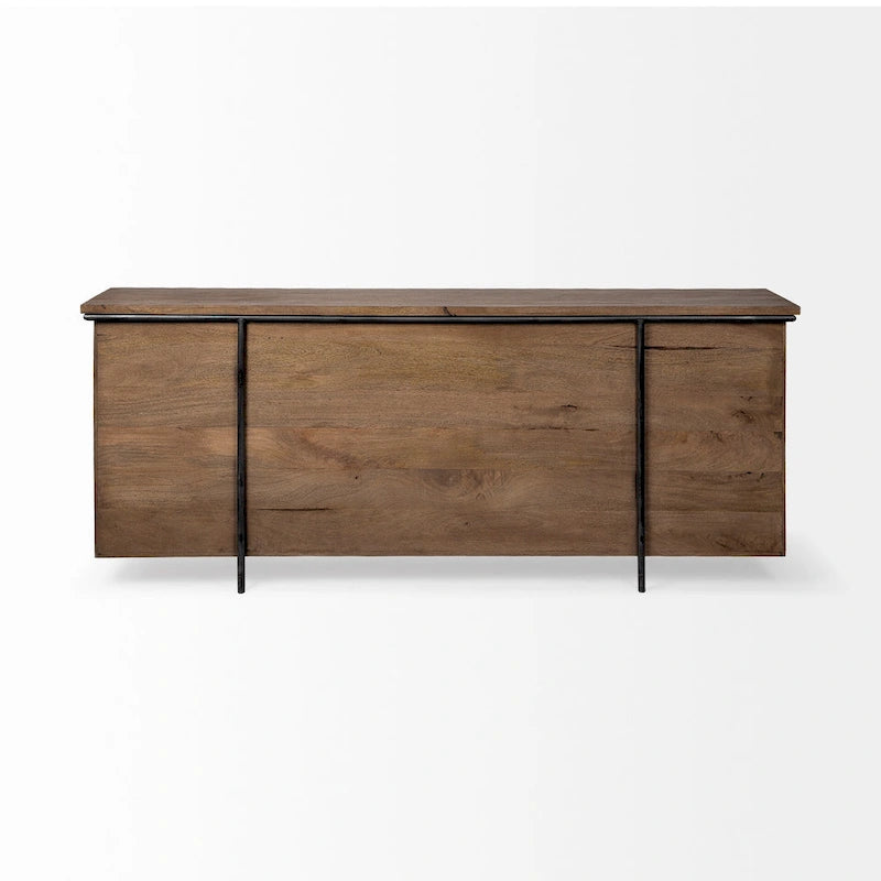 Maddox IV Brown Solid Wood w/ Black Metal Accent 4 Door Cabinet Sideboard - 80.0L x 19.0W x 33.0H