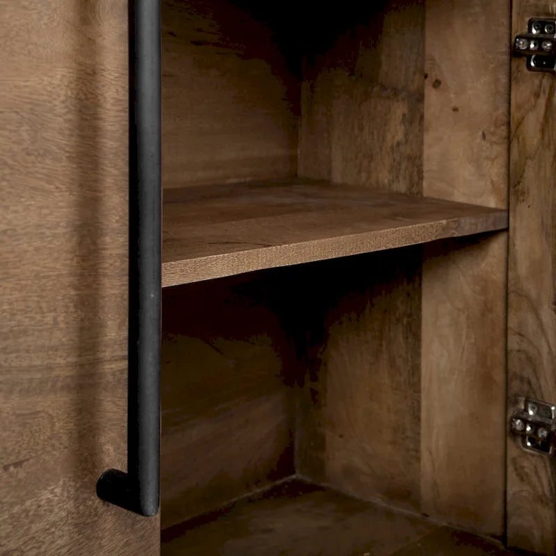 Maddox IV Brown Solid Wood w/ Black Metal Accent 4 Door Cabinet Sideboard - 80.0L x 19.0W x 33.0H