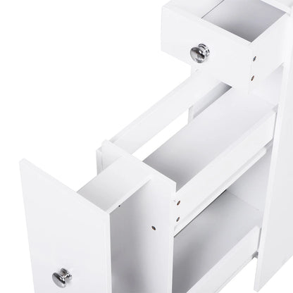 HOMCOM Bathroom Floor Organizer Free Standing Space Saving Narrow Storage Cabinet Bath Toilet Paper Holder with Drawers White