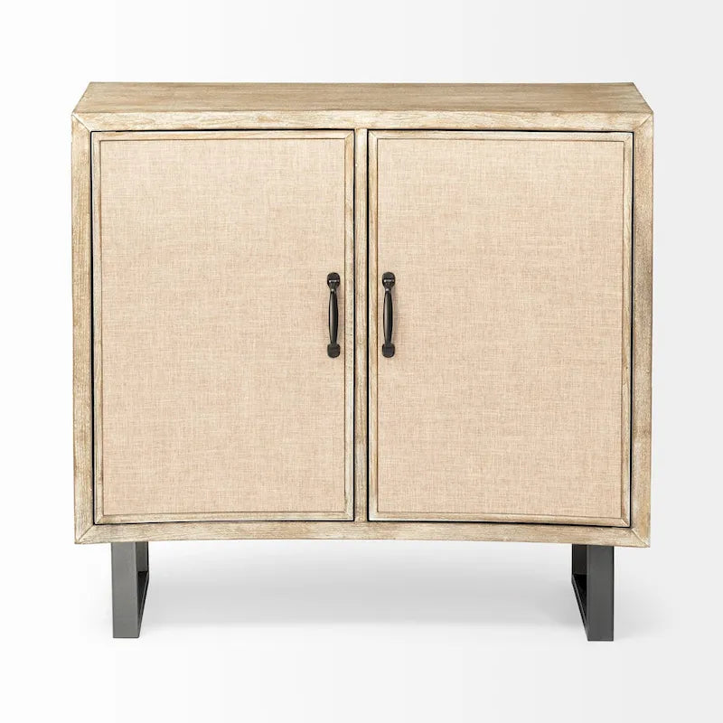 Bellefontaine Natural Fir Veneer & Fabric w/ Graphite Frame & 2 Doors Accent Cabinet