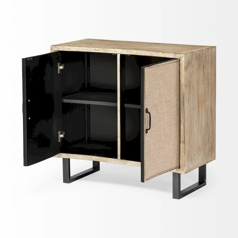Bellefontaine Natural Fir Veneer & Fabric w/ Graphite Frame & 2 Doors Accent Cabinet