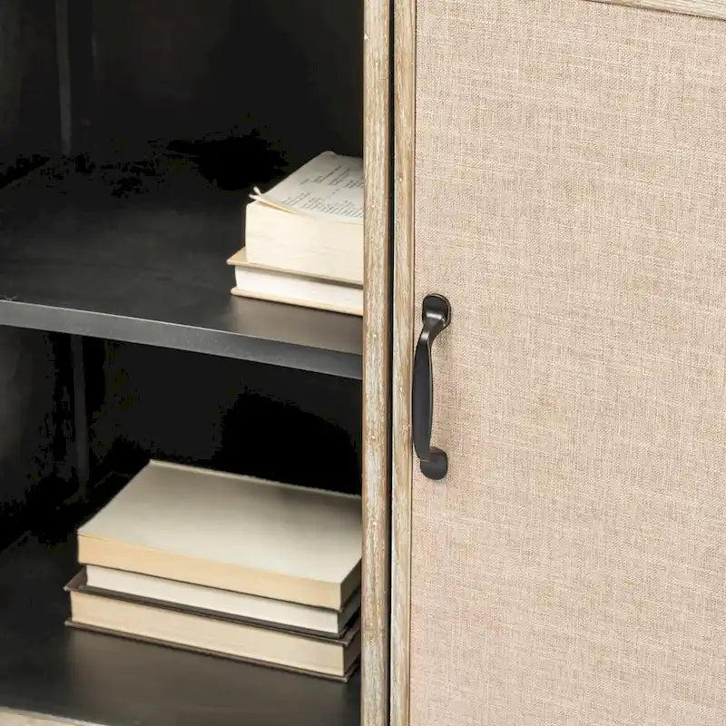 Bellefontaine Natural Fir Veneer & Fabric w/ Graphite Frame & 2 Doors Accent Cabinet