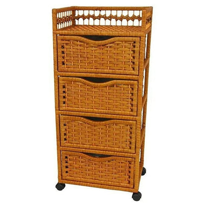 Natural Fiber Wheeled 4-drawer Chest of Drawers - 17.25W x 12.50D x 38.25H