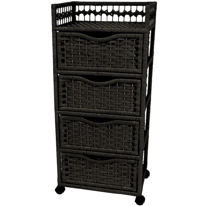 Natural Fiber Wheeled 4-drawer Chest of Drawers - 17.25W x 12.50D x 38.25H