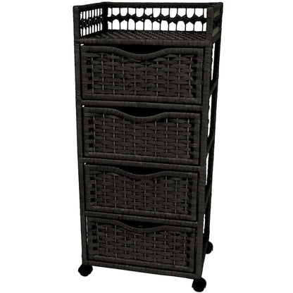 Natural Fiber Wheeled 4-drawer Chest of Drawers - 17.25W x 12.50D x 38.25H