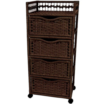 Natural Fiber Wheeled 4-drawer Chest of Drawers - 17.25W x 12.50D x 38.25H