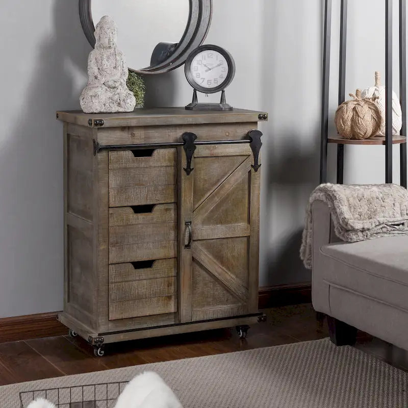 StyleCraft Presley Driftwood Grey 3-Drawer with Door Side Cabinet