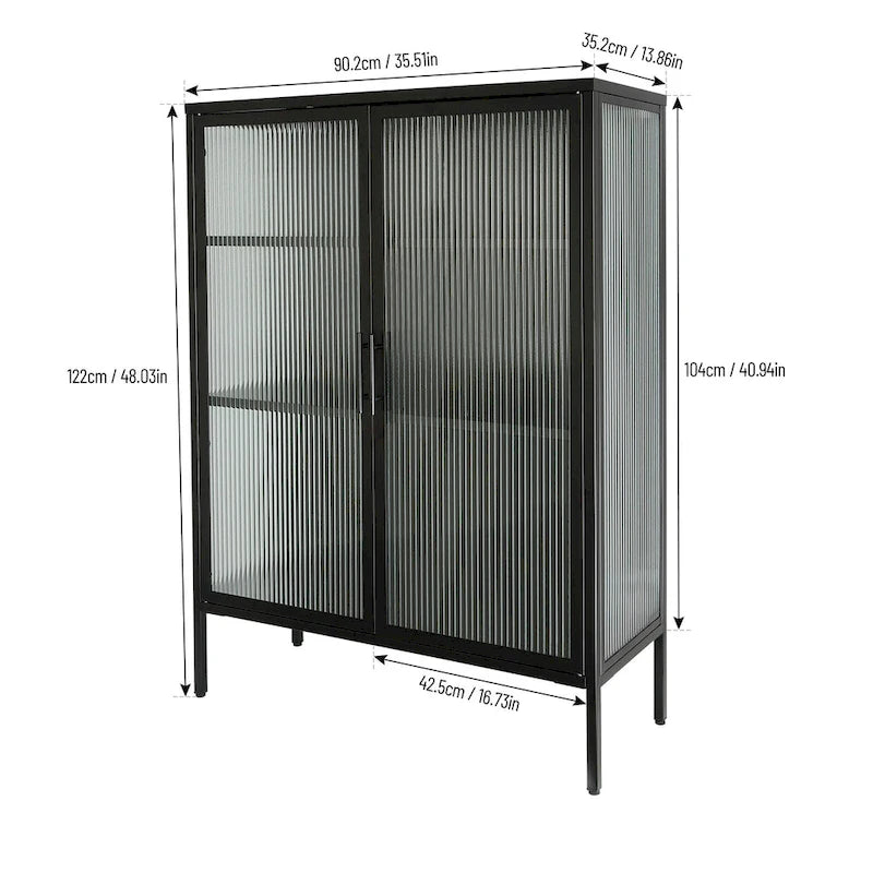 48 Inch Double Glass Door Storage Cabinet, Sideboard Cabinet with Adjustable Shelves