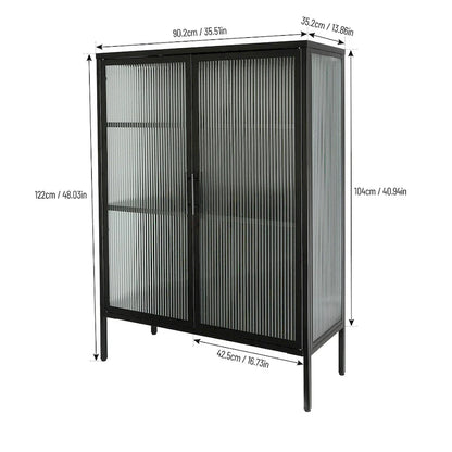 48 Inch Double Glass Door Storage Cabinet, Sideboard Cabinet with Adjustable Shelves