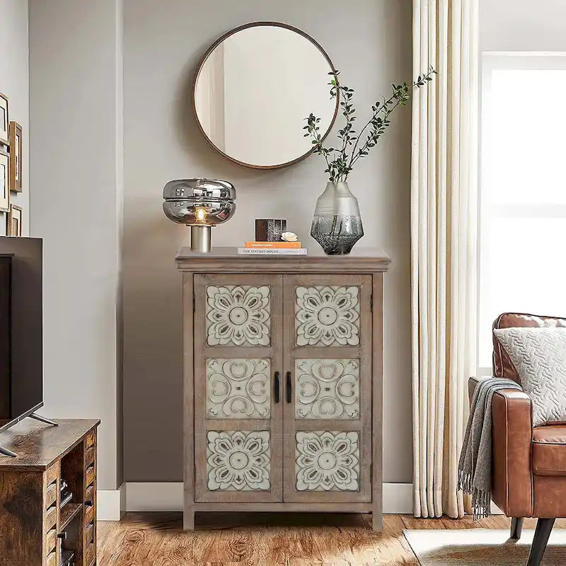 Farmhouse 37.4 Tall 2-Door Wood Storage Cabinet - 37.4 H x 27.68 W x 13.23 D