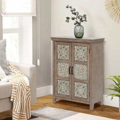 Farmhouse 37.4 Tall 2-Door Wood Storage Cabinet - 37.4 H x 27.68 W x 13.23 D