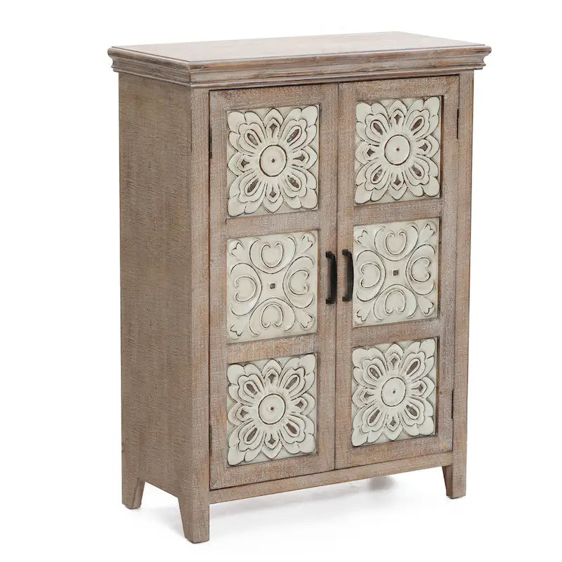 Farmhouse 37.4 Tall 2-Door Wood Storage Cabinet - 37.4 H x 27.68 W x 13.23 D