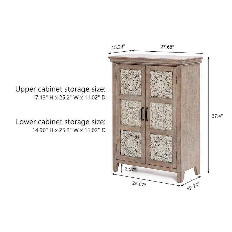 Farmhouse 37.4 Tall 2-Door Wood Storage Cabinet - 37.4 H x 27.68 W x 13.23 D