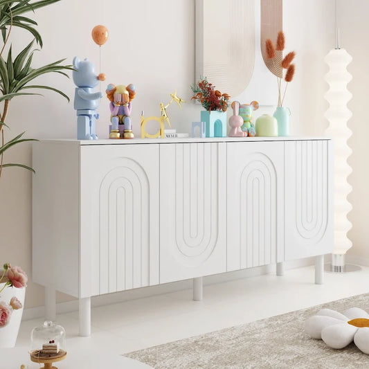 Cupboard Sideboard Storage Cabinet with 4 Doors Pop-up Design,Lacquer